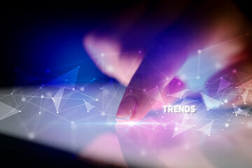 Finger touching tablet with business connection concept