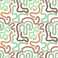 Cartoon seamless worms pattern for kids and gifts and wrapping paper and clothes and fabrics and notebooks