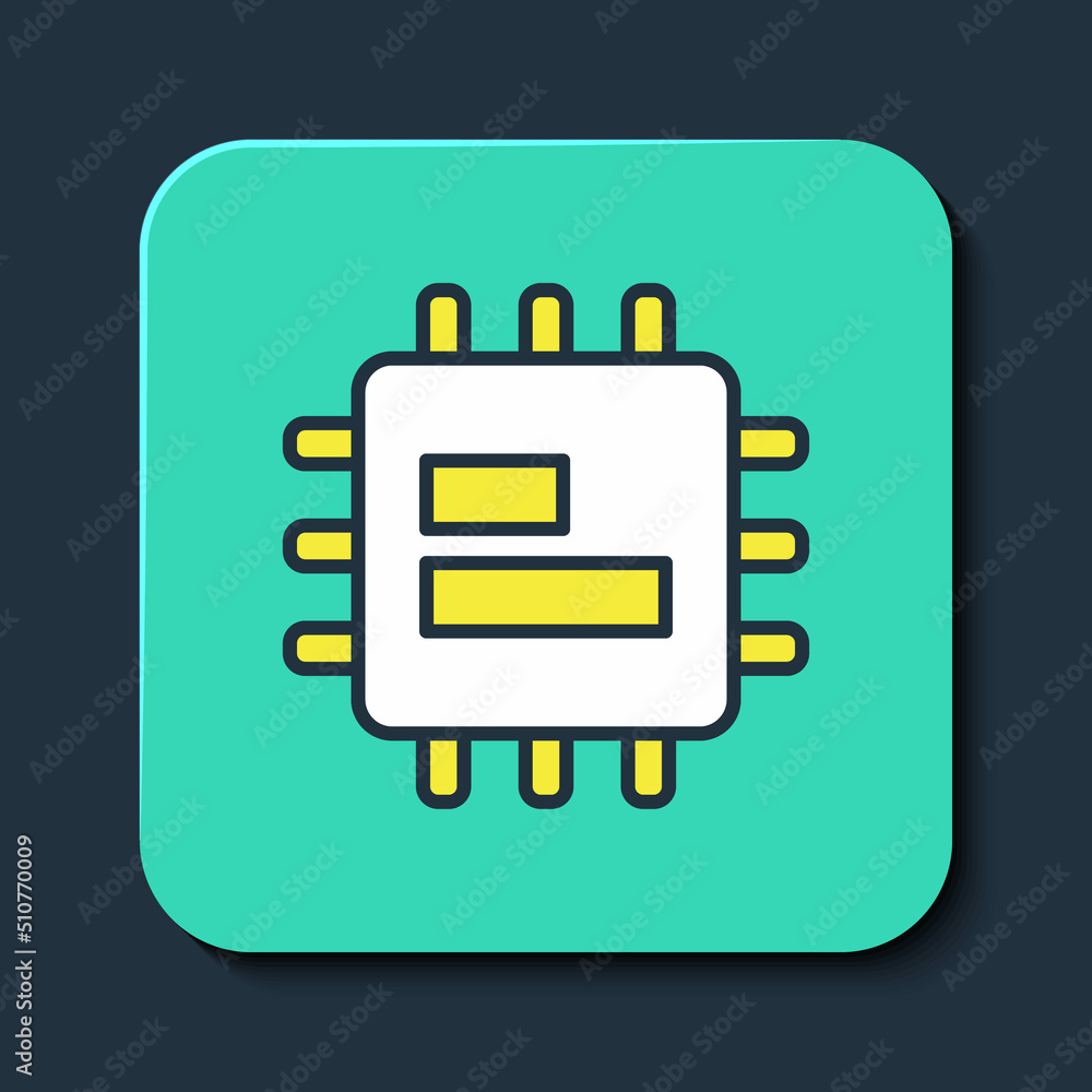 Poster filled outline computer processor with microcircuits cpu icon isolated on blue background. chip or c