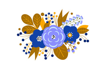 Vector collection flowers and leaves in flat style
