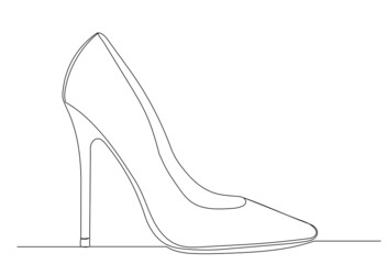 female shoe drawing by one continuous line, sketch vector