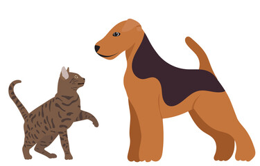 dog and cat in flat design, isolated