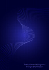 Abstract wave background design, wave line on gradient dark blue color tone, with grid, tech minimal style