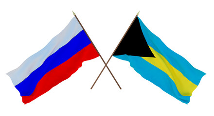Background for designers, illustrators. National Independence Day. Flags  Russia and  Bahamas