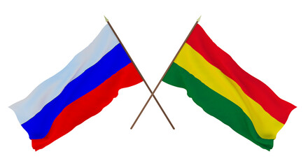 Background for designers, illustrators. National Independence Day. Flags  Russia and Bolivia