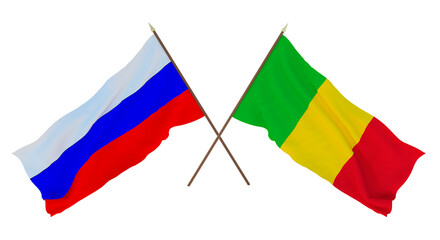 Background for designers, illustrators. National Independence Day. Flags  Russia and Mali