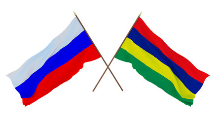 Background for designers, illustrators. National Independence Day. Flags  Russia and Mauritius