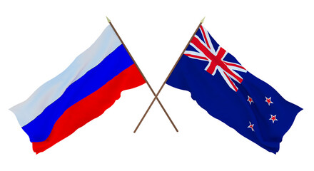 Background for designers, illustrators. National Independence Day. Flags  Russia and New Zealand