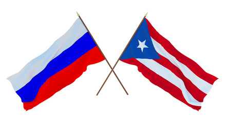 Background for designers, illustrators. National Independence Day. Flags  Russia and Puerto-Rico
