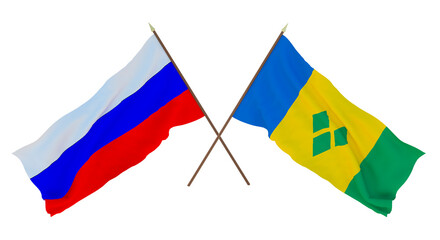 Background for designers, illustrators. National Independence Day. Flags  Russia and Saint Vincent