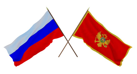 Background for designers, illustrators. National Independence Day. Flags of Russia  and Montenegro