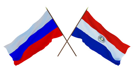 Background for designers, illustrators. National Independence Day. Flags of Russia  and Paraguay