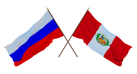 Fototapeta na wymiar Background for designers, illustrators. National Independence Day. Flags of Russia and Peru