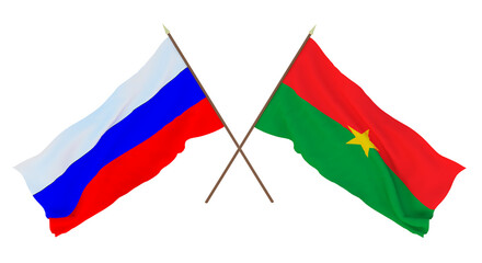 Background for designers, illustrators. National Independence Day. Flags of Russia and Burkina Faso