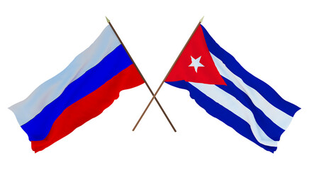 Background for designers, illustrators. National Independence Day. Flags of Russia and Cuba