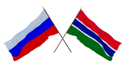 Background for designers, illustrators. National Independence Day. Flags of Russia and Gambia