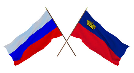Background for designers, illustrators. National Independence Day. Flags of Russia and Liechtenstein