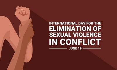 Vector illustration, Man's hand holding woman's hand for rape and sexual harassment. as a banner or poster, International Day for the Elimination of Sexual Violence in Conflict.