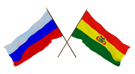 Background for designers, illustrators. National Independence Day. Flags Russia and Bolivia