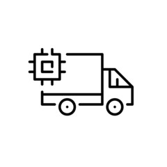  Delivery truck equipped with CPU chip. Pixel perfect, editable stroke line icon