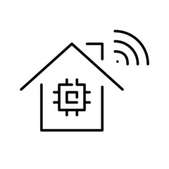 Smart CPU chip equipped home. Pixel perfect, editable stroke line icon