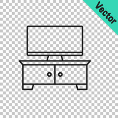 Black line TV table stand icon isolated on transparent background. Vector