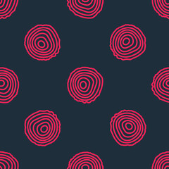 Red line Tree rings icon isolated seamless pattern on black background. Wooden cross section. Vector