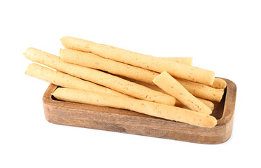 Delicious grissini isolated on white. Crusty breadsticks