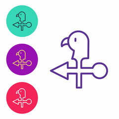 Set line Rooster weather vane icon isolated on white background. Weathercock sign. Windvane rooster. Set icons colorful. Vector