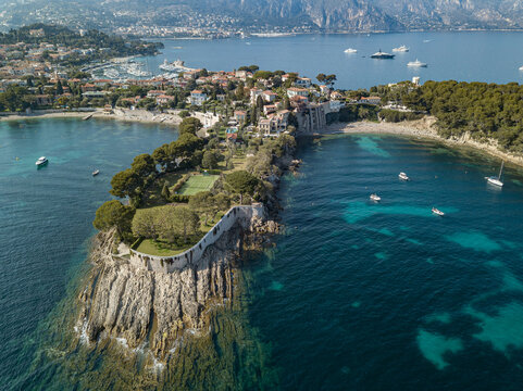 A drone view of Saint Jean Cap Ferrat near Monako and Nice.