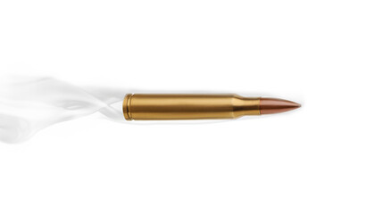 Bullet with smoke flying on white background