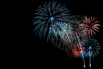 Red and Blue Firework in black background