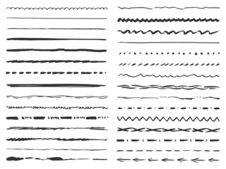 Isolated grunge sketch lines. Creativity line pencil or pen, ink brush kit. Freehand draw strokes, scribble dividers. Neoteric artistic vector set