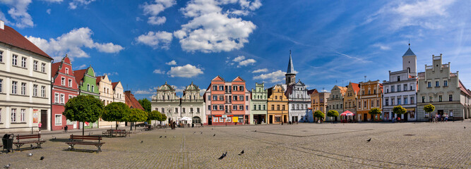 Market square in town Bytom Odrzanski, panorama, Lubusz voivodeship, Poland. Bytom Odrzanski  is a town on the Oder river in western Poland..
