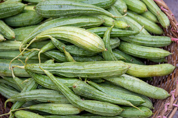 fresh luffa in market
