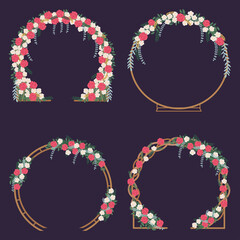 Wedding arch with flowers set. Vector illustration.