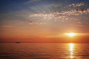 Sunrise on passage in the Adriatic approaching Venice, Italy