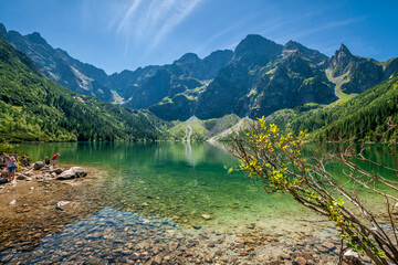 Morskie Oko, lake in the mountains in Tatry - obrazy, fototapety, plakaty