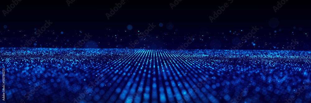 Poster abstract radiant mesh background. glow of futuristic sound particles. flow digital structure. 3d ren