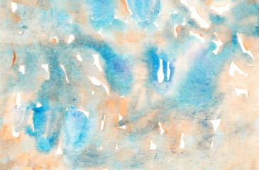 Hand drawn blue orange watercolor background. Watercolor paintings.