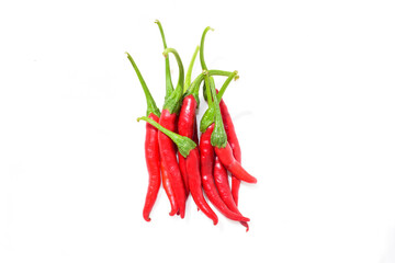 Bunch of fresh red chilli peppers isolated on white background