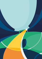 Creative soccer poster with flying ball. Placard design in abstract style.