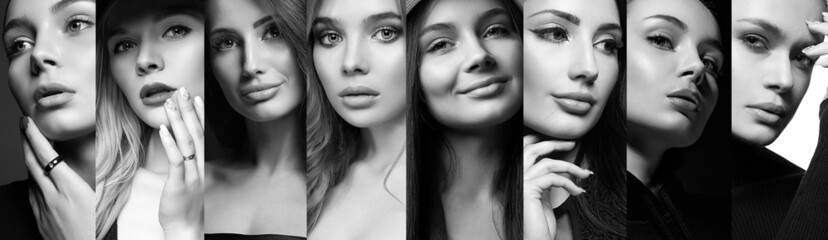 beauty black and white collage of beautiful women