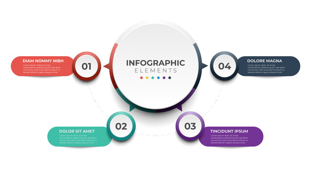 4 list of steps, layout diagram with number of sequence, circular infographic element template