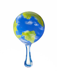 Planet earth flood from global warming concept..The planet earth is a physical hand made model...