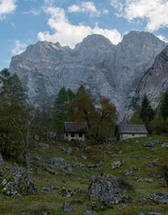 Autumn in Trenta valley in the mountains of Julian Alps