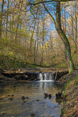 Fototapeta na wymiar A small waterfall on a forest stream.