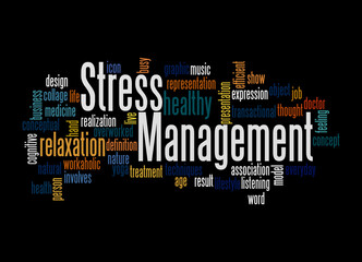 Word Cloud with STRESS MANAGEMENT concept, isolated on a black background