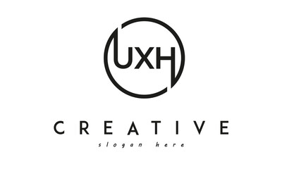 initial UXH three letter logo circle black design	