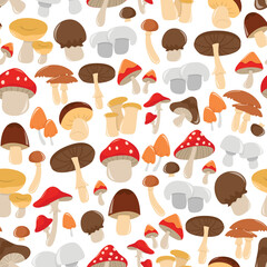 Cartoon Mushrooms Seamless Pattern Background